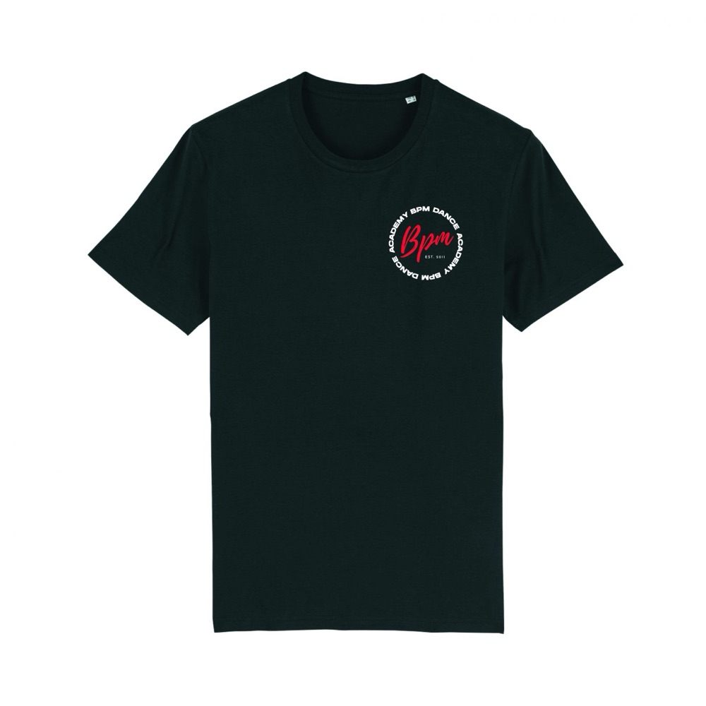 The front of the black BPM T-shirt